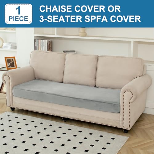 Image of Couch Cover Velvet Chaise Cushion Cover for Sectional Sofas - Elastic L-Shaped Sofa Seat Covers Washable, Slipcover Protector (1-Piece, Light Grey)