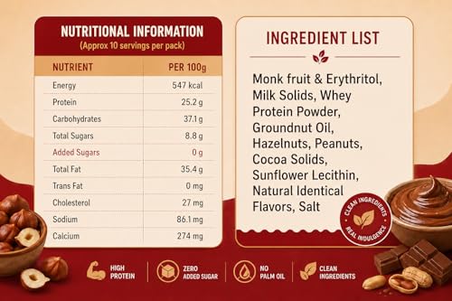 Image of Flivo Chocolate Hazelnut Spread 250g | No Palm Oil | No Added Sugar | Naturally Sweetened with Monk Fruit | 62g High Protein Snack Spread | No Stabilizers |