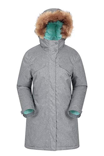 Preisvergleich Produktbild Mountain Warehouse Inferno Parka Damen-Jacke - wasserdichte Regenjacke, verstellbare Damenjacke, Abnehmbarer Pelz, Fronttaschen - für Winter Reisen, Camping, Wandern Grau 34 DE (36 EU)
