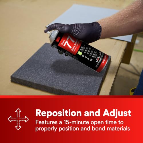 Image of 3M Super 77 Multipurpose Spray Adhesive, Low VOC, Bonds Paper, Corrugated Board, Fabric, Foam, Wood, Clear Glue, 24 floz (Net Wt 18.0 oz), 1 Can