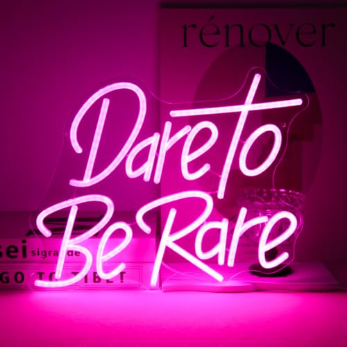 Image of Dare To Be Rare Neon LED Sign Pink Letter Light for Bedroom Decor Girl Gift