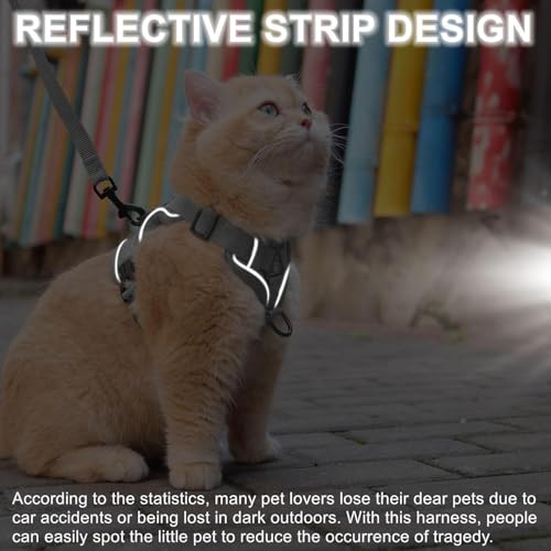 Image of Cat Harness and Leash Set, Upgraded Escape Proof Adjustable Vest with Lead for Kitten Puppy Outdoor Walking, Soft Breathable Mesh Jacket with Reflective Strips for Dark Night, M, Gray