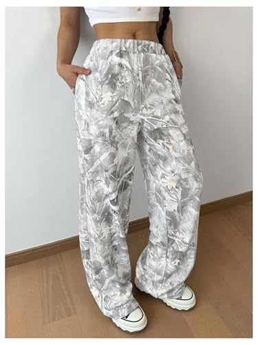 Girl's Camo Graphic Branch Sweatpants Wide Leg Elastic Waist Trousers Pants with Pockets Streetwear2