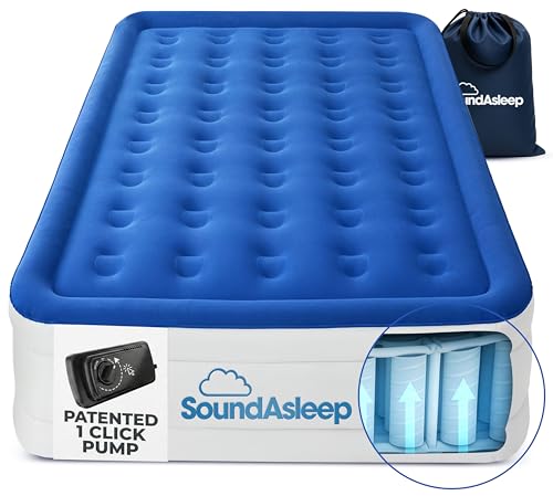SoundAsleep Products Dream Series Luxury Air Mattress, ComfortCoil Technology, Built-in High Capacity Pump for Home, Camping- Double Height, Adjustable, Inflatable Blow Up, Portable (Queen Size)