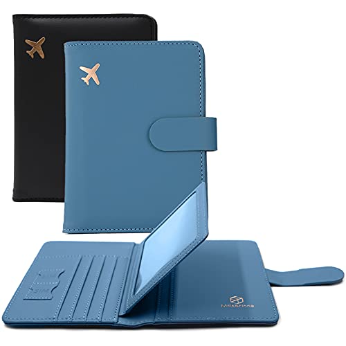 Image of Melsbrinna Unisex-Adults RFID Blocking Travel Passport Cover /Case, Cute Passport Wallet with 10 Compartments, Black Blue