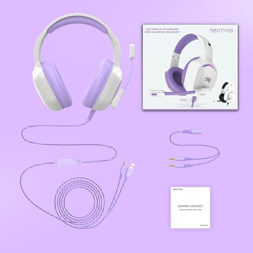 Image of Gaming Headset with Microphone for Pc, Xbox One Series X /s, Ps4, Ps5, Switch, Stereo Wired Noise Cancelling Over-Ear Headphones with Mic, RGB, for Computer, Laptop, Mac, Nintendo (Purple)