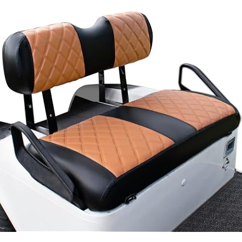 NOKINS Golf Cart Diamond Seat Covers Kit, Fit for EZGO TXT 1994-2013/EZGO RXV OEM Ordinary Front Seat Cushion, Golf Cart Vinyl Seat Cover, No Nails Required (Brown and Black) Cover