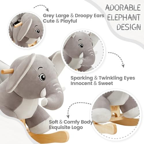 FUNLIO Elephant Baby Rocking Horse for Toddlers 6 Months to 3 Years, Cute & Graceful Grey Elephant Rocker for Baby Girl, Stuffed Plush Ride-on Rocking Animal, Easy to Assemble, CPC & CE Certified - Image 4