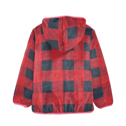 GuoChe Red Dark Blue Plaid Hooded Fleece Jacket Baby2