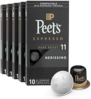 Peet's Coffee Espresso Capsules Nerissimo, Intensity 11, 50 Count Single Cup Coffee Pods Compatible with Nespresso Original Brewers