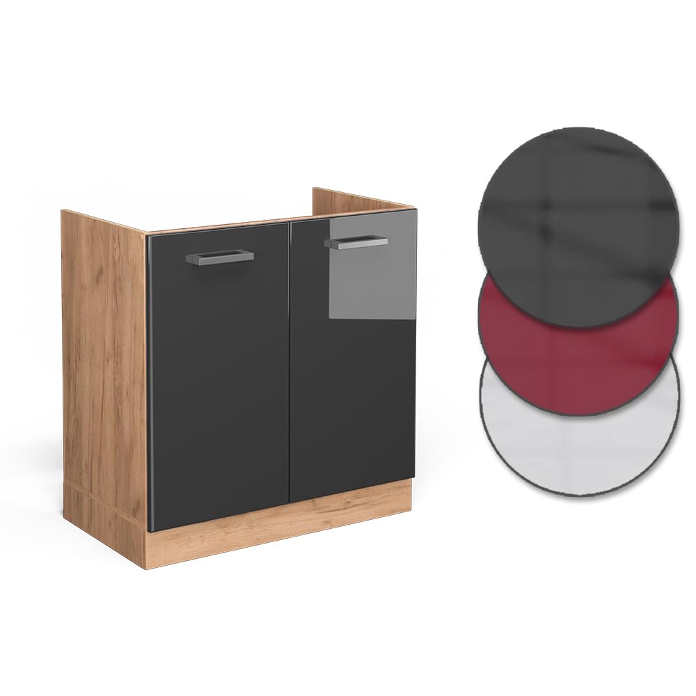 Vicco Mobile lavello cucina R-Line, Antracite lucido, 80 cm senza piano di lavoro, per la libera combinazione all'interno di sistemi cucina modulari