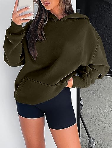 onlypuff Women Hoodies Casual Pullover Long Sleeve Sweatshirt Kangaroo Pocket Drop Shoulder Sweater