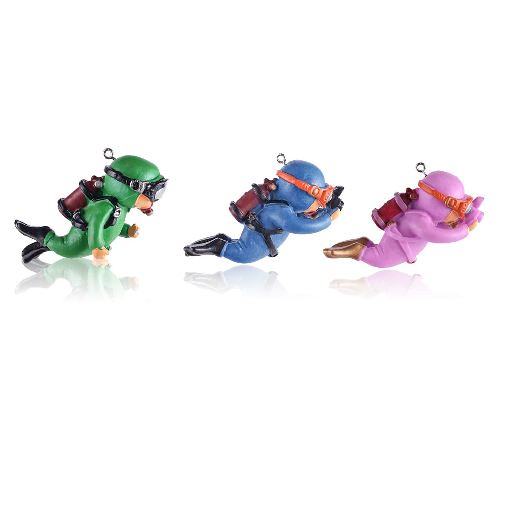 3 Pack Fish Tank Aquarium Decorations, Cute Little Diver Fish Tank Decorations, Funny Blue Fat Diver Floating Device Fish Tank Accessories Cartoon Aquarium Diver Ornament