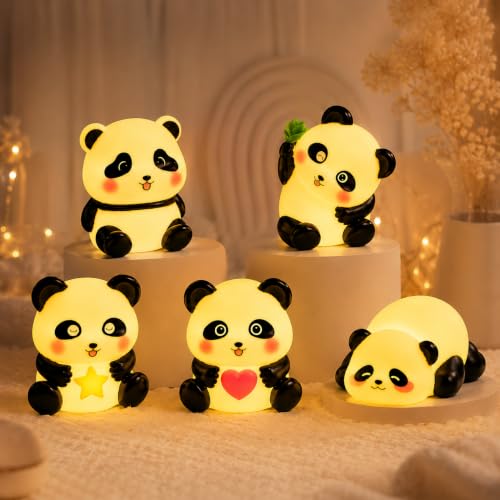 Image of Cubbie Cute Panda Night Light Set, Warm Yellow Glow Decorative Panda Lamps for Kids Room, Bedroom, Study Table, Bedside & Gift Decor, 5 Unique Panda Designs (Cute Pandas 5 PCS Set)
