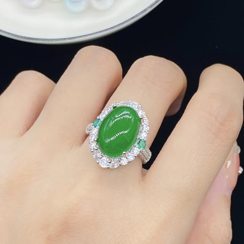 Classic Jade Green Ring for Lady Anniversary Accessories Gift Fashion 925 Sterling Silver Ring Women Jewelry Adjustable Emerald Green Ring Set with AAA Zircon Full of Diamonds4