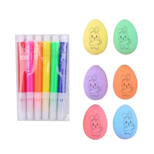 Kelisdi Juego de 6 huevos para pintar con 6 bolígrafos de acuarela de colores para niños, para decoración del hogar y proyectos de arte