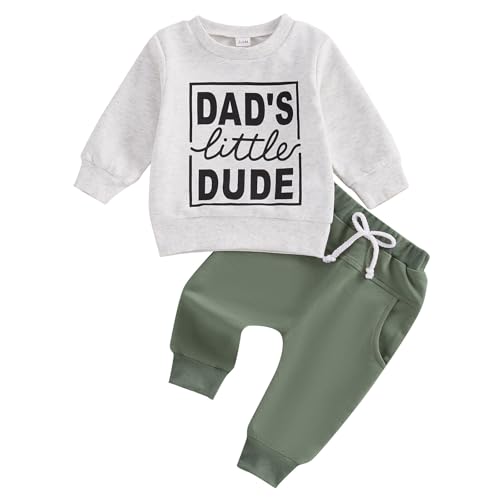 Image of Kupretty Toddler Baby Boy Fall Winter Clothes Letter Graphic Long Sleeve Sweatshirt Pullover Tops + Joggers Pants Outfit Set