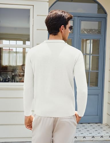 Cotrasen Polo Sweater Men Long Sleeve V Neck Casual Collared Pullover Sweater Textured Ribbed Lightweight4