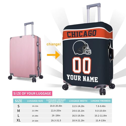 Image of Custom Chicago Luggage Cover Personalized Football Style Suitcase Cover with Name Number Customized Washable Elastic Sports Travel Suitcase Protector for Business Vacation Gifts