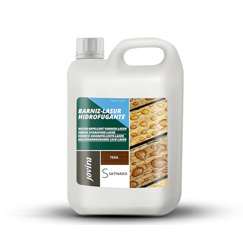 JOVIRA PINTURAS BARNIZ LASUR Hidrofugante Protector Satinado al Agua | 2 L | Protege, decora y embellece todo tipo de madera con efecto perlado. (2 Litros, Teka) I 32