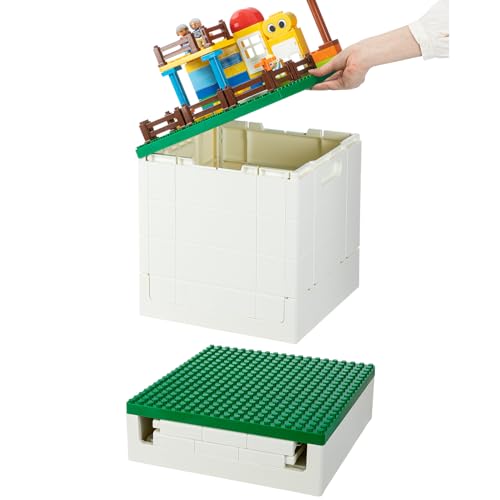 SHIMOYAMA Collapsible Storage Box with Large Building Base for Duplo Blocks 26 Qt. Foldable Storage Bin (Dark Green)