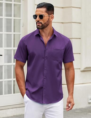 Image of COOFANDY Mens Short Sleeve Casual Button Down Shirts Summer Untucked Dress Shirts with Pocket