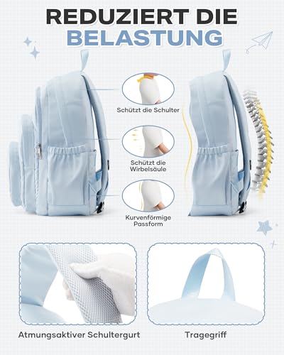 suradar Rucksack Schule, Schulrucksack Teenager Mädchen Jungen, Rucksack Univcersität, Schulrucksack Damen, Schultasche Mädchen, School Backpack, School Bag Blau