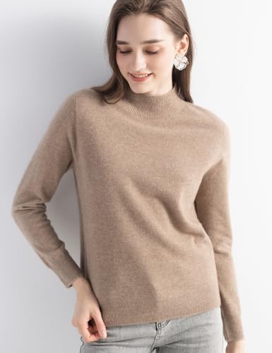 Women's 100% Pure Cashmere Sweater Mock Neck Long Sleeve Warm Leisure 2025 Fall Winter Knit Pullover4