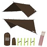 Gold Armour Rainfly Tarp Hammock, Premium 14.7ft/12ft/10ft/8ft Rain Fly Cover, Waterproof Ultralight Camping Shelter Canopy, Survival Equipment Gear Camping Tent Accessories (Brown 14.7ft x 12ft)