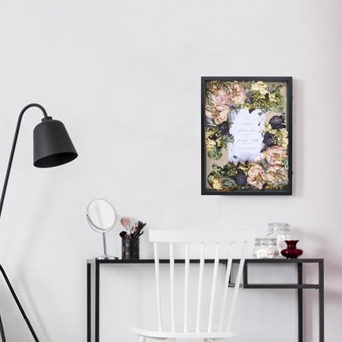 Image of GraduationMall 18x24 Wood Shadow Box Frame Glass Door Display Case with Linen Back and 6 Stick Pins,1.5 inches Interior Depth,Ideal for Memorabilia Pictures Flowers Medals Tickets Rustic Black