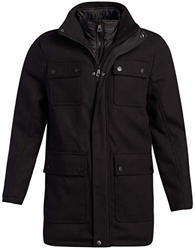 URBAN REPUBLIC Menâ€™s Peacoat â€“ Classic Wool Blend Trench Overcoat Dress Jacket, Size Medium, Black