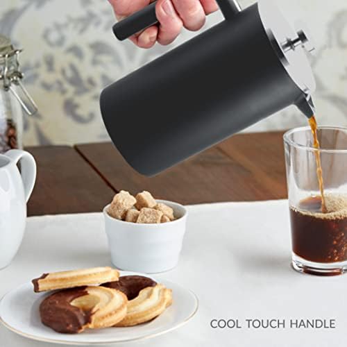 andrew james Double Walled Stainless Steel Cafetiere Gift Set With Coffee Measuring Spoon And Bag Sealing Clip | Delicious French Press Coffee | Easy to Clean (350ml, Matt Black)