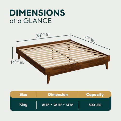 Image of Bme Catherine King Platform Bed Frame, Modern Bed Frame Without Headboard, Wooden Low Profile Bed Frame, Acacia Platform Bed Frame King, No Box Spring Needed, Supports up to 800lbs - Dark Chocolate