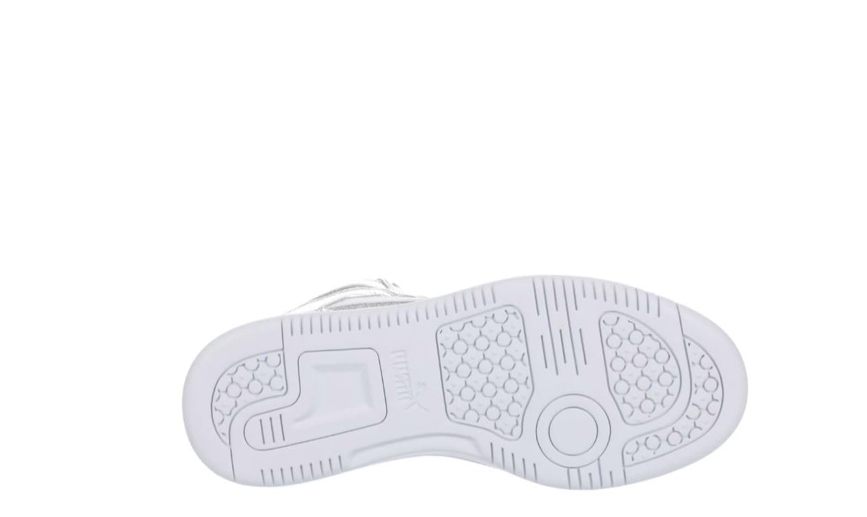 PUMA Buty dziecięce Rebound Layup Mid Shoes Unisex, Biały, srebrny Ss25, 38.5 EU