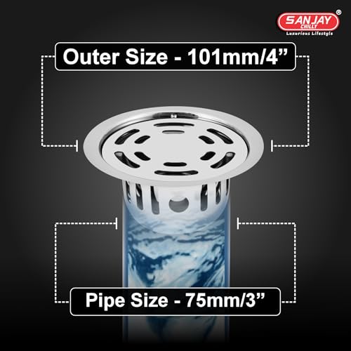 Image of Round Ringo Floor Drain Cockroach Trap 4 INCH for Bathroom Stainless Steel 304 Grade Waste Water Drainer in Kitchen Washbasin Bathtub Sink Toilet & Washroom Cleaner (Silver)