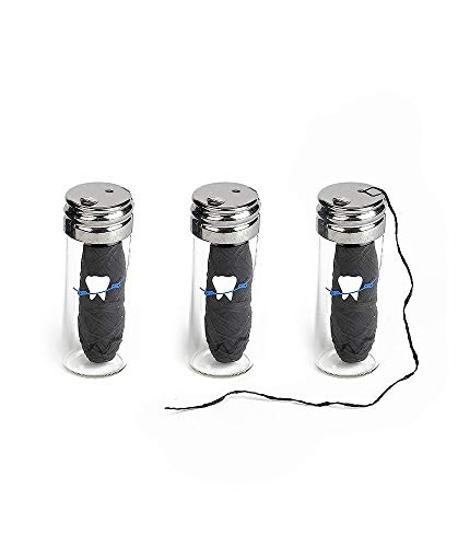 Knotty Floss Biodegradable Bamboo Charcoal No Knot Floss with Grapefruit Seed Extract - Eco-friendly, Vegan - In Refillable Glass Jar, Plastic-Free Packaging - 3 Pack