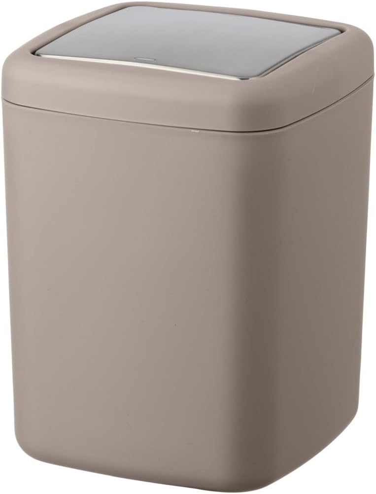 WENKO Barcelona S Swing Top Bin Taupe Cosmetic Bin Completely Shatterproof Capacity 3 L Plastic (TPE) 15 x 20 x 15 cm