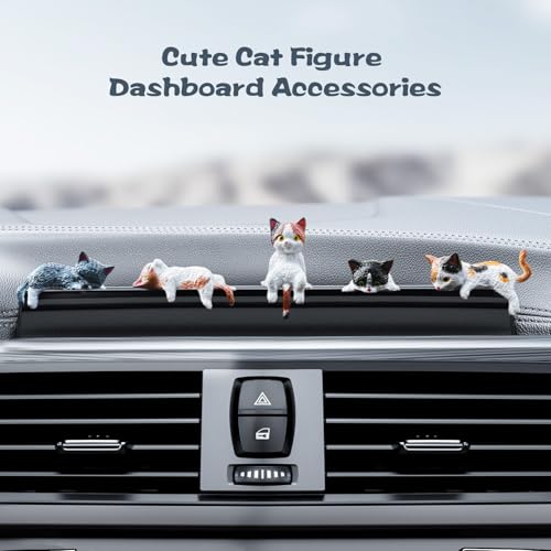 CNTVO 5 Pcs Dashboard Decorations, Cute Cat Figure Dashboard Accessories for Rear View Mirror, Resin Mini Car Decorations Interior for Women, Girls