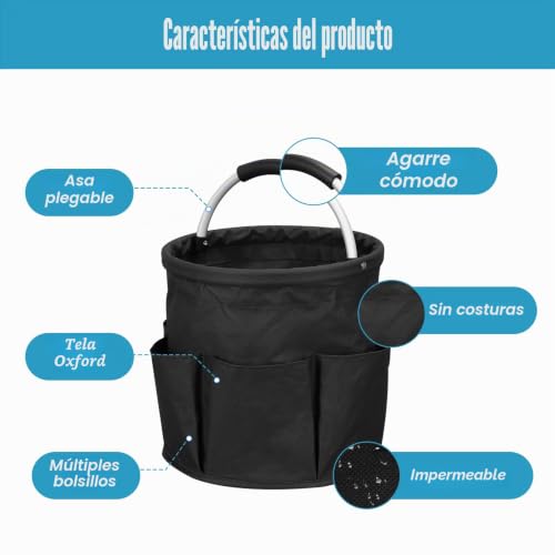 Miniatura 4 de Mumisuto Cesta Para La Conservación De Los Productos De Limpieza, Cesta Porta Herramientas Con 6 Bolsillos Exteriores, Bolsa Productos Limpieza Plegable De Tela Oxford, Impermeable, Para Casa Negro