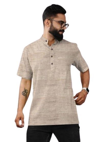 Men Regular Fit Kurta Short Sleeve Ethnic Traditional Outfit for Casual Festive Styling-image-1