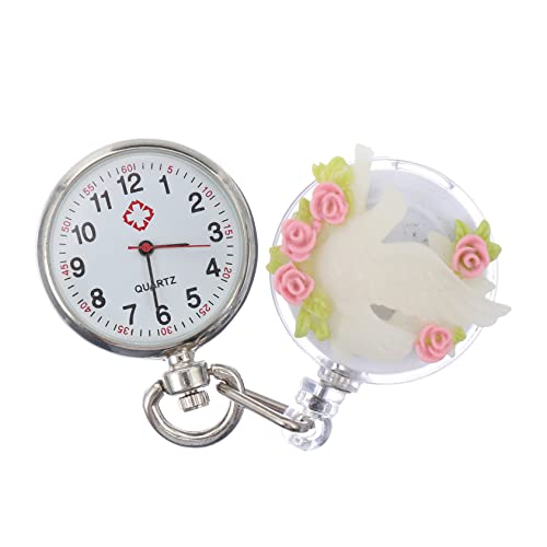 Healifty 花飾りのナースウォッチ 懐中時計 クリップオン式 女性用 おしゃれ便利 看護師向け 学生試験用 伸縮式デザイン