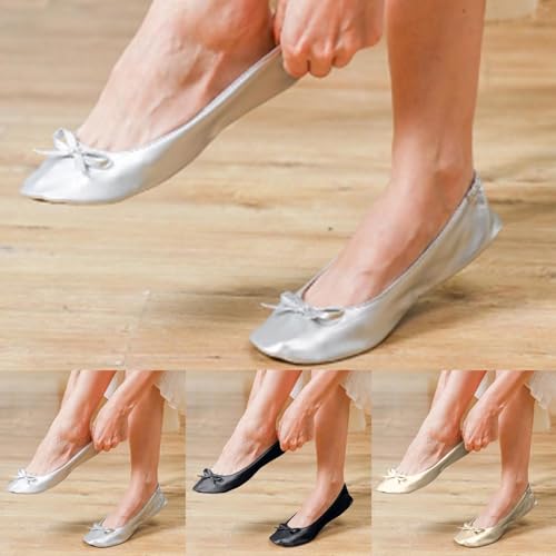 Women's Foldable Dance Shoes Ballet Flats Slip On Square Toe Comfortable Dressy Bowknot Flats Women Portable Roll Up Lightweight Dress Shoes for Wedding Party Ballerina Loafers4