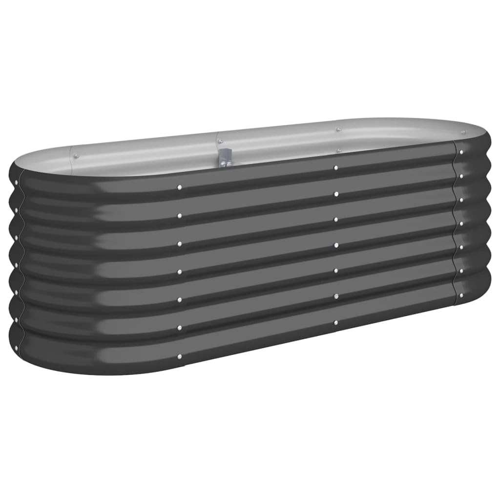 vidaXL Anthracite Oval Raised Garden Bed - Powder-Coated Steel Planter 114x40x36 cm for Outdoors, Patios, Balconies