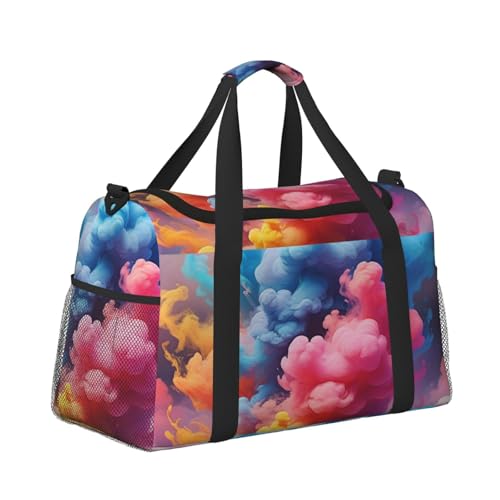 Colorful Smoke Print Travel Duffle Bag - Foldable Personal Item Travel Bag for Women & Men,Carry-On Convertible Crossbody Tote Bags with Adjustable Shoulder Strap & Pockets 13x10.2x19.7 in3
