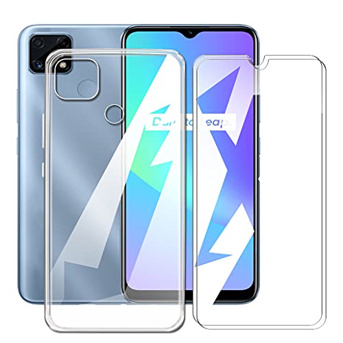 CXKJ para OPPO Realme C25 (6.5 Pulgada) Fundas + [2 Piezas] Protector Pantalla, Transparente Caso Suave Silicona Cover Ultra Fina Carcasa Protector Funda Cristal con Templado Film