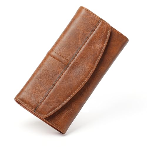RNIEGA Womens Wallet Large Capacity Leather RFID Blocking Wallets for Women Clutch Credit Card Holder with Zipper Pocket