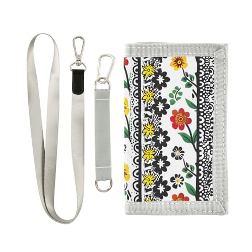 ALAZA Kids Wallets for Boys Girls Toddler Trifold Wallet Children Small Flower Black White with Zipper Coin Pocket