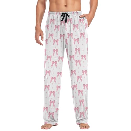 Men’s Ribbon Bow Pajama Pants with Pockets, Comfortable Lounge Sleep Bottoms#6703
