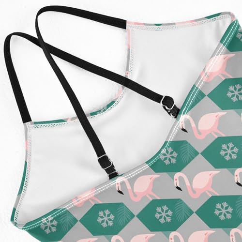 senya Girls Swimsuits One-Piece Swimwear Tie Bathing Suit Beach Summer Round Neck 5-6T Flamingo Snowflake Pattern4