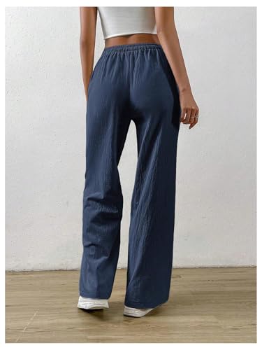 Floerns Women's Elastic High Waist Drawstring Pants Straight Leg Summer Trousers3